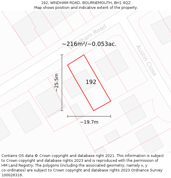 192, WINDHAM ROAD, BOURNEMOUTH, BH1 4QZ: Plot and title map