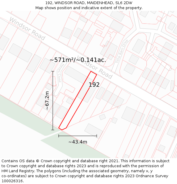 192, WINDSOR ROAD, MAIDENHEAD, SL6 2DW: Plot and title map