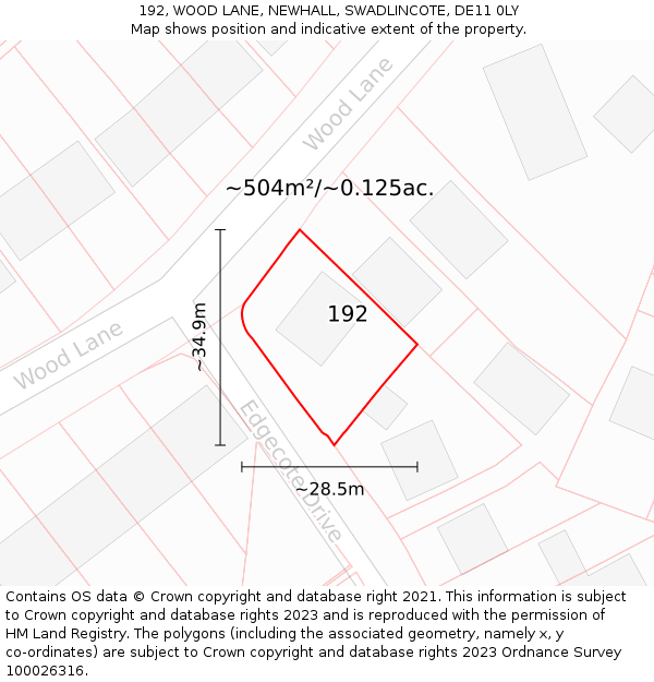 192, WOOD LANE, NEWHALL, SWADLINCOTE, DE11 0LY: Plot and title map
