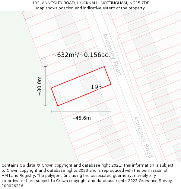 193, ANNESLEY ROAD, HUCKNALL, NOTTINGHAM, NG15 7DB: Plot and title map