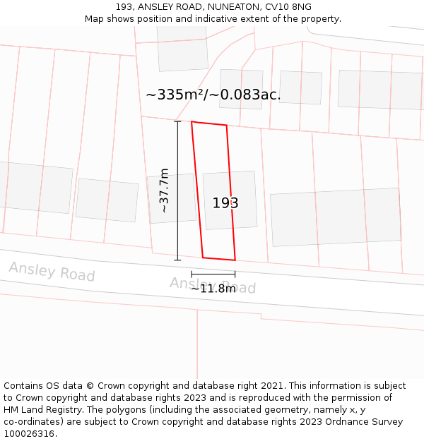 193, ANSLEY ROAD, NUNEATON, CV10 8NG: Plot and title map