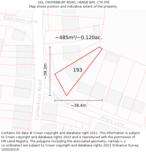 193, CANTERBURY ROAD, HERNE BAY, CT6 5TE: Plot and title map