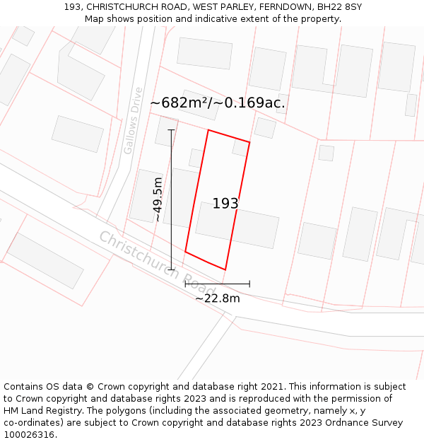 193, CHRISTCHURCH ROAD, WEST PARLEY, FERNDOWN, BH22 8SY: Plot and title map
