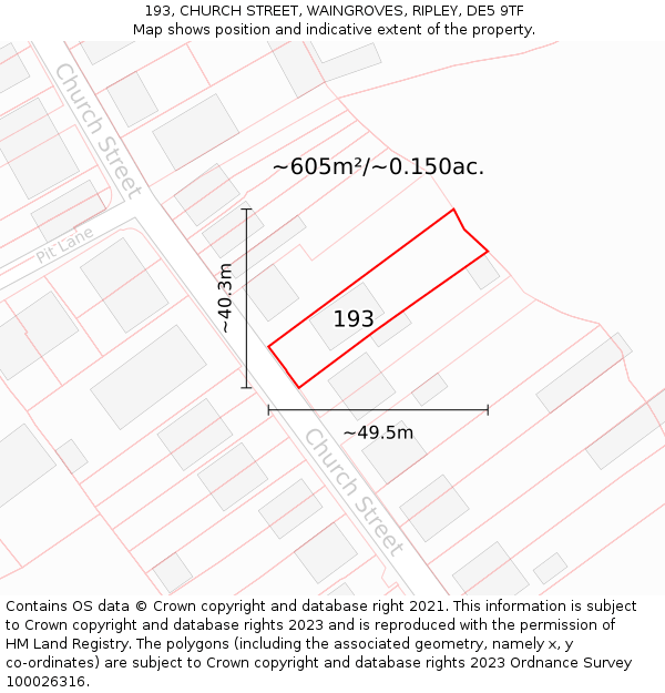193, CHURCH STREET, WAINGROVES, RIPLEY, DE5 9TF: Plot and title map