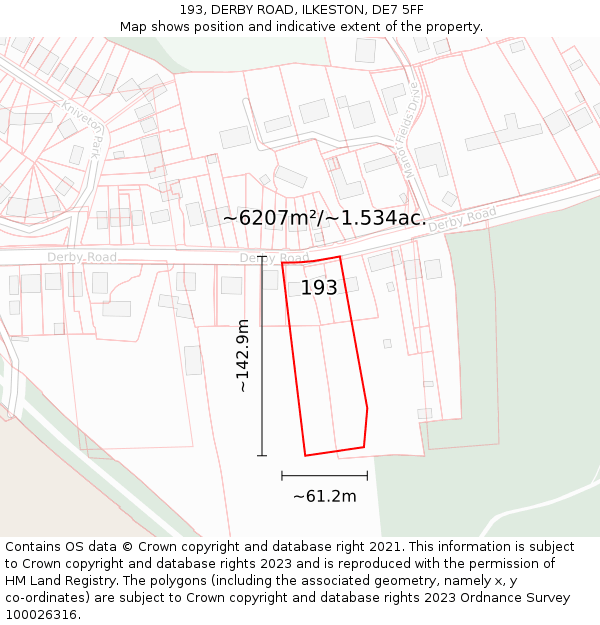 193, DERBY ROAD, ILKESTON, DE7 5FF: Plot and title map