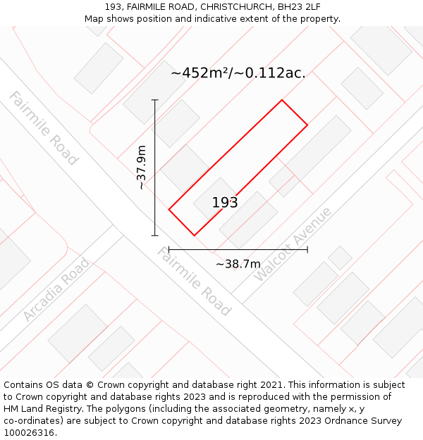 193, FAIRMILE ROAD, CHRISTCHURCH, BH23 2LF: Plot and title map