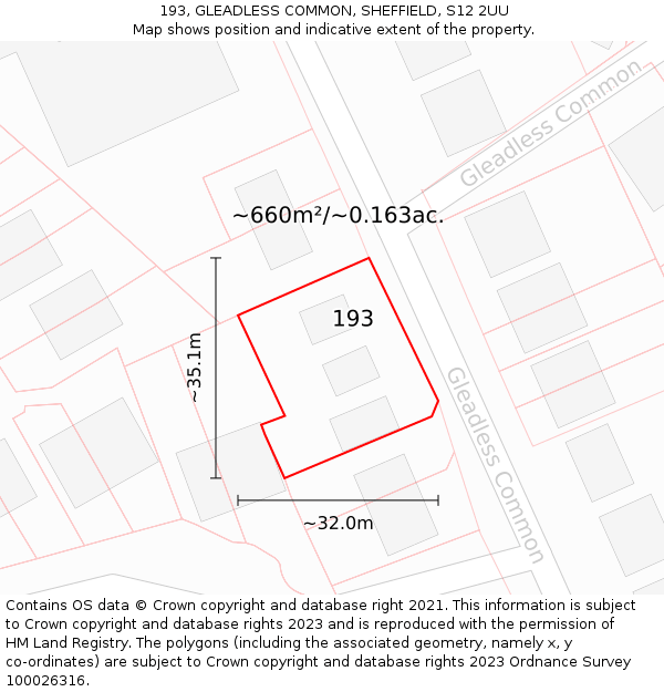 193, GLEADLESS COMMON, SHEFFIELD, S12 2UU: Plot and title map