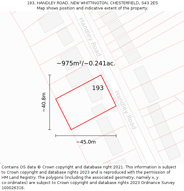 193, HANDLEY ROAD, NEW WHITTINGTON, CHESTERFIELD, S43 2ES: Plot and title map