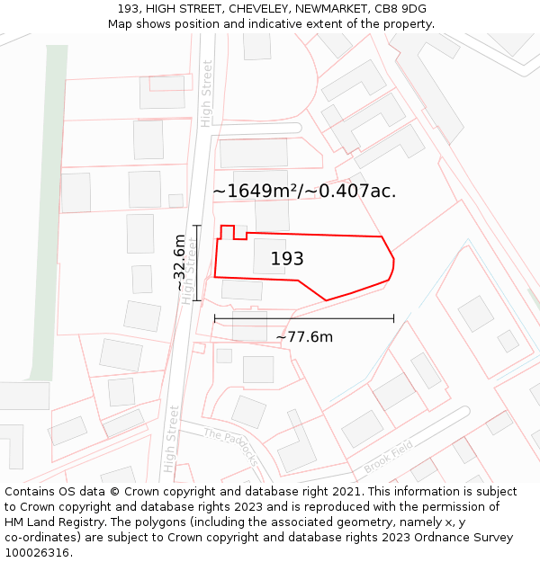 193, HIGH STREET, CHEVELEY, NEWMARKET, CB8 9DG: Plot and title map