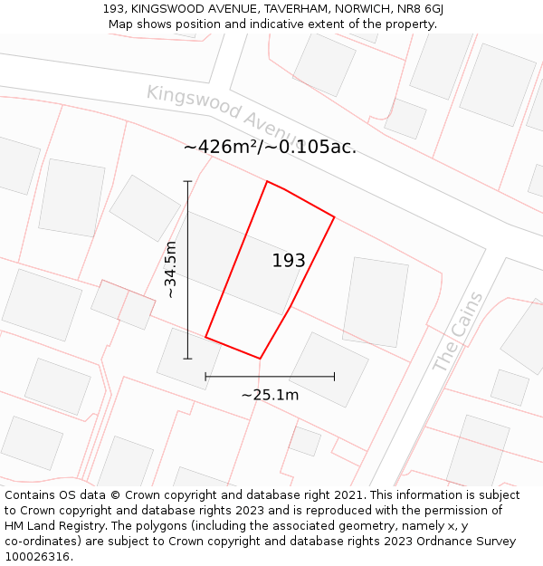 193, KINGSWOOD AVENUE, TAVERHAM, NORWICH, NR8 6GJ: Plot and title map