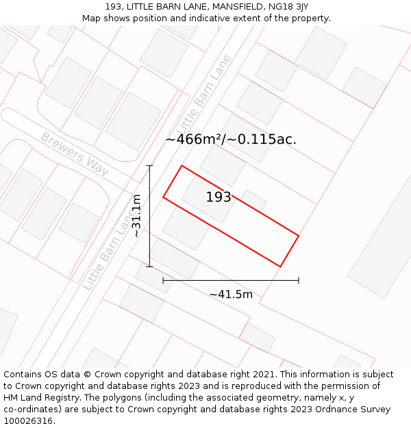 193, LITTLE BARN LANE, MANSFIELD, NG18 3JY: Plot and title map