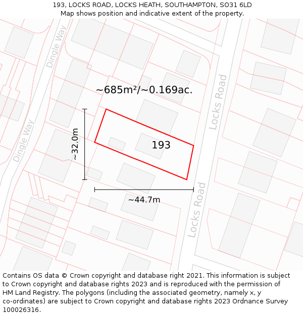 193, LOCKS ROAD, LOCKS HEATH, SOUTHAMPTON, SO31 6LD: Plot and title map