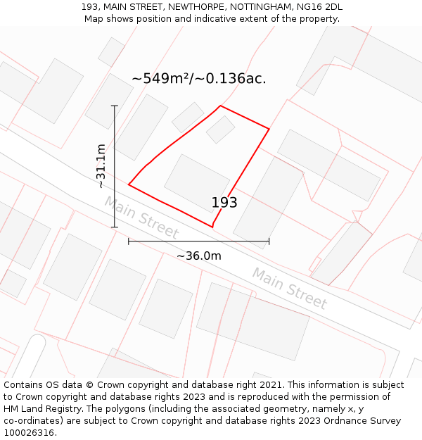 193, MAIN STREET, NEWTHORPE, NOTTINGHAM, NG16 2DL: Plot and title map
