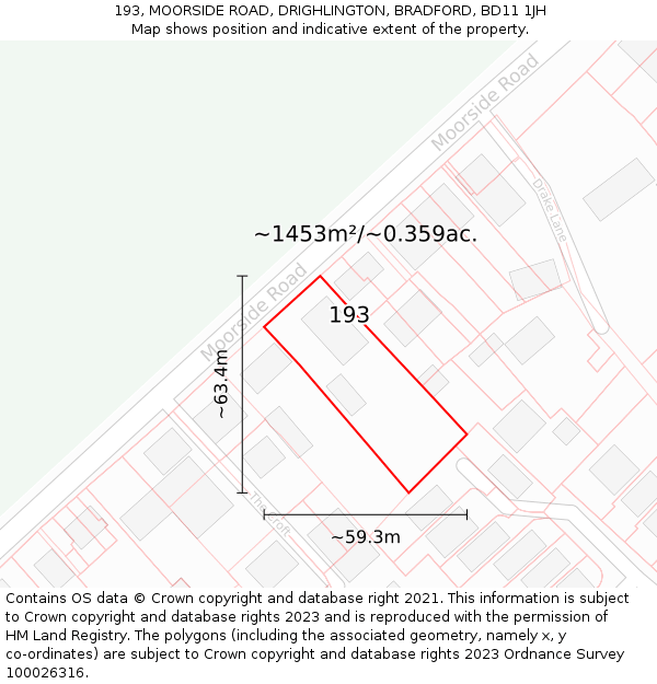 193, MOORSIDE ROAD, DRIGHLINGTON, BRADFORD, BD11 1JH: Plot and title map