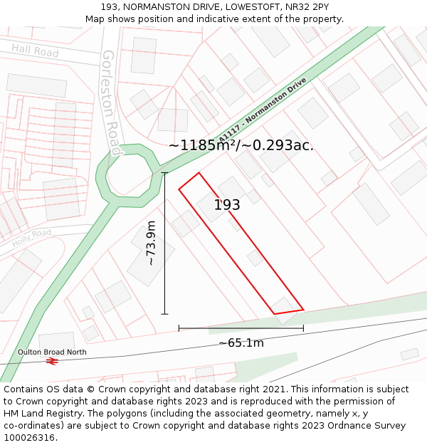 193, NORMANSTON DRIVE, LOWESTOFT, NR32 2PY: Plot and title map