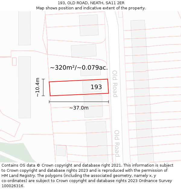 193, OLD ROAD, NEATH, SA11 2ER: Plot and title map