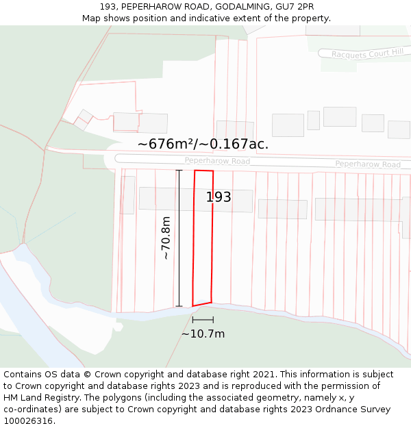 193, PEPERHAROW ROAD, GODALMING, GU7 2PR: Plot and title map