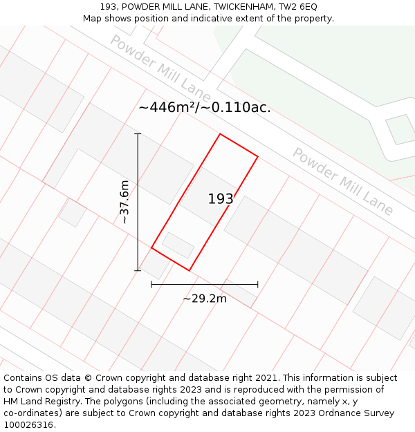 193, POWDER MILL LANE, TWICKENHAM, TW2 6EQ: Plot and title map