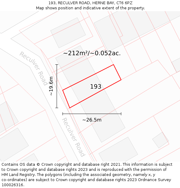193, RECULVER ROAD, HERNE BAY, CT6 6PZ: Plot and title map