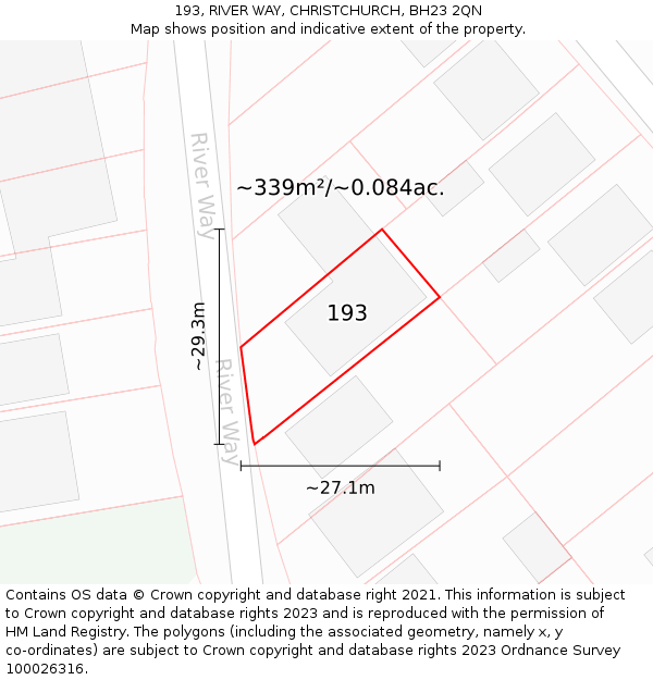 193, RIVER WAY, CHRISTCHURCH, BH23 2QN: Plot and title map