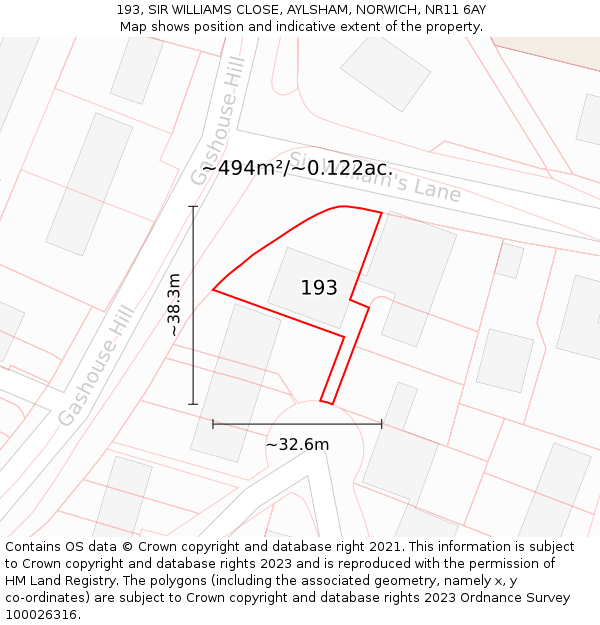 193, SIR WILLIAMS CLOSE, AYLSHAM, NORWICH, NR11 6AY: Plot and title map