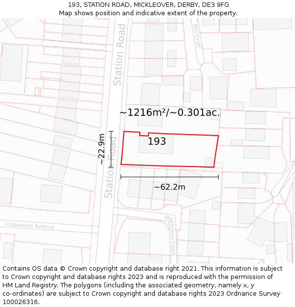193, STATION ROAD, MICKLEOVER, DERBY, DE3 9FG: Plot and title map
