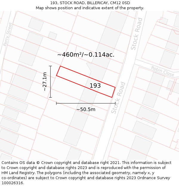 193, STOCK ROAD, BILLERICAY, CM12 0SD: Plot and title map