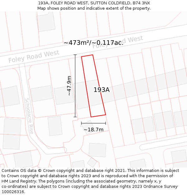 193A, FOLEY ROAD WEST, SUTTON COLDFIELD, B74 3NX: Plot and title map