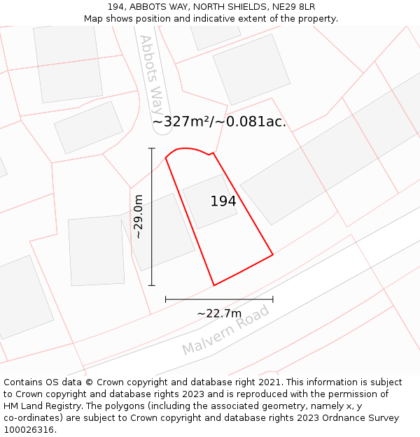 194, ABBOTS WAY, NORTH SHIELDS, NE29 8LR: Plot and title map
