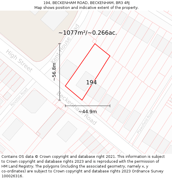 194, BECKENHAM ROAD, BECKENHAM, BR3 4RJ: Plot and title map