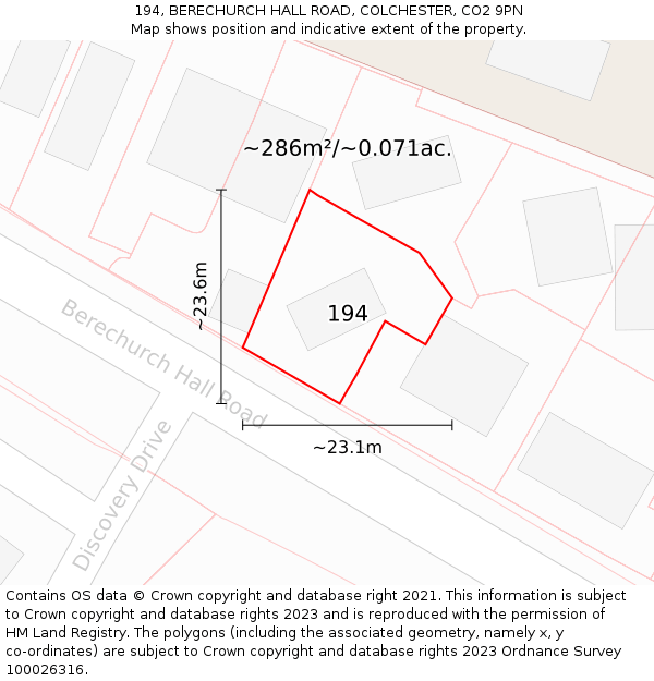 194, BERECHURCH HALL ROAD, COLCHESTER, CO2 9PN: Plot and title map
