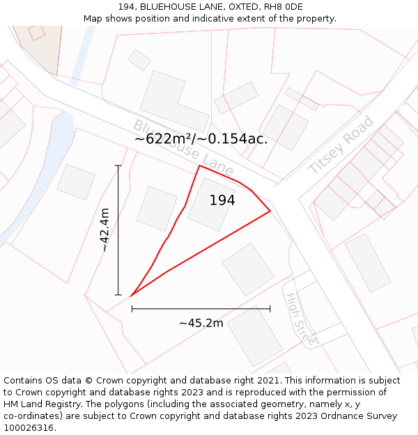 194, BLUEHOUSE LANE, OXTED, RH8 0DE: Plot and title map