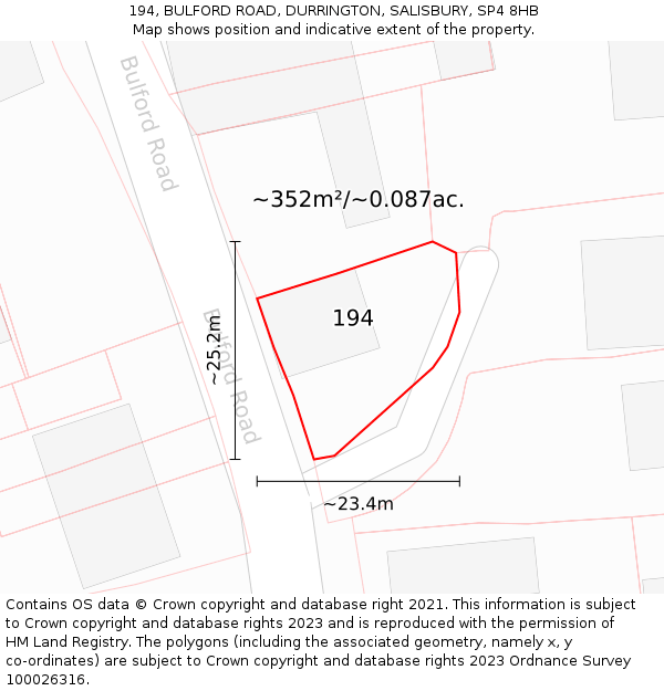 194, BULFORD ROAD, DURRINGTON, SALISBURY, SP4 8HB: Plot and title map