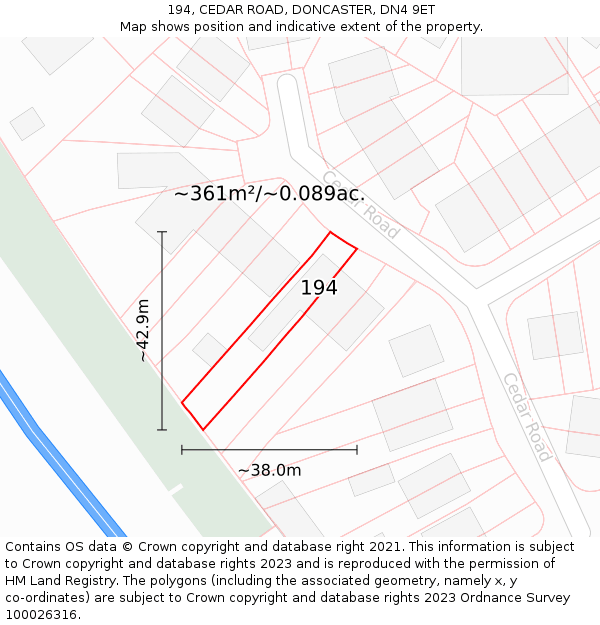 194, CEDAR ROAD, DONCASTER, DN4 9ET: Plot and title map