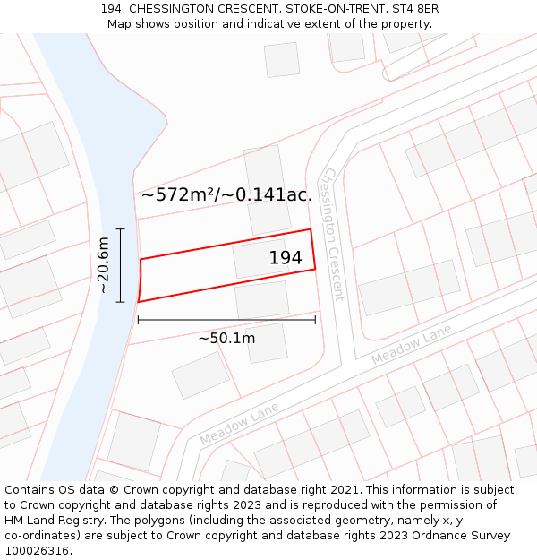194, CHESSINGTON CRESCENT, STOKE-ON-TRENT, ST4 8ER: Plot and title map