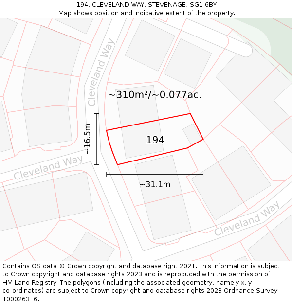 194, CLEVELAND WAY, STEVENAGE, SG1 6BY: Plot and title map