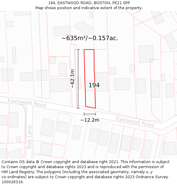 194, EASTWOOD ROAD, BOSTON, PE21 0PP: Plot and title map