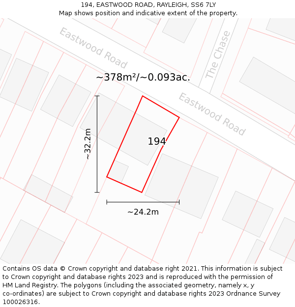 194, EASTWOOD ROAD, RAYLEIGH, SS6 7LY: Plot and title map