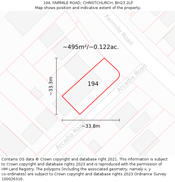 194, FAIRMILE ROAD, CHRISTCHURCH, BH23 2LP: Plot and title map