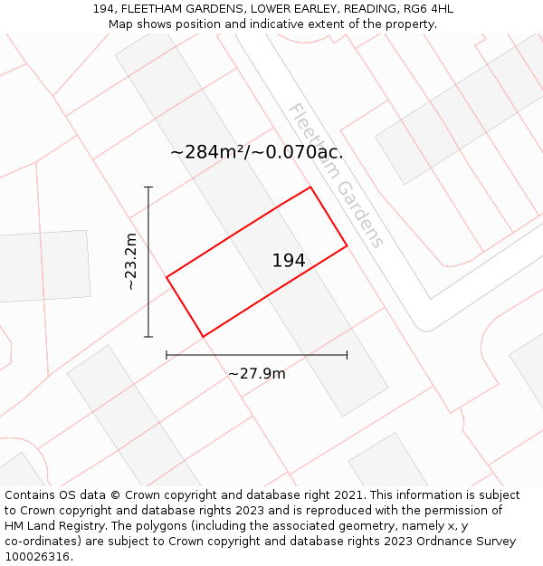 194, FLEETHAM GARDENS, LOWER EARLEY, READING, RG6 4HL: Plot and title map