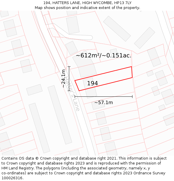 194, HATTERS LANE, HIGH WYCOMBE, HP13 7LY: Plot and title map