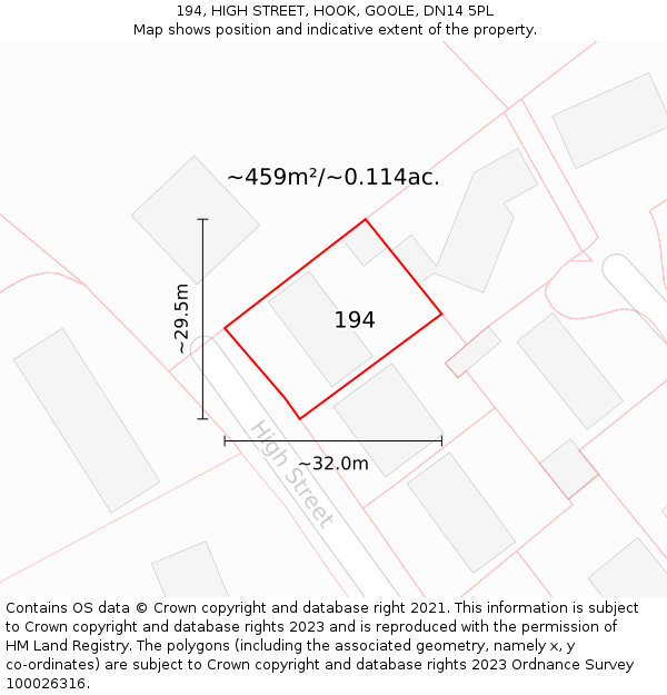 194, HIGH STREET, HOOK, GOOLE, DN14 5PL: Plot and title map