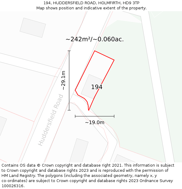 194, HUDDERSFIELD ROAD, HOLMFIRTH, HD9 3TP: Plot and title map