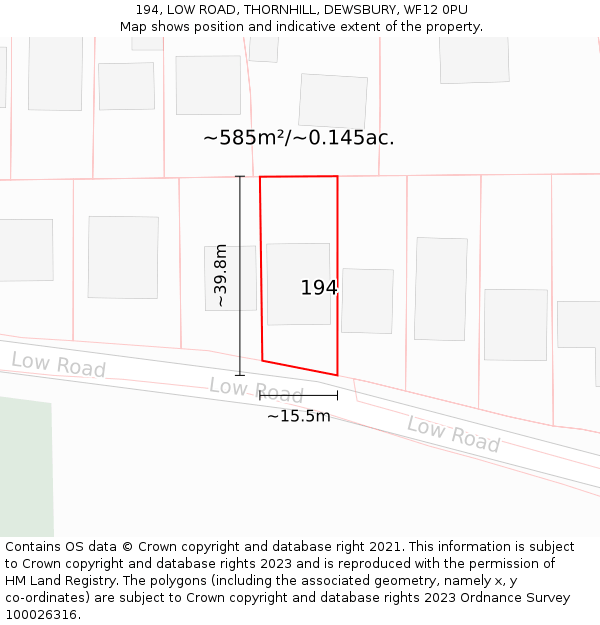194, LOW ROAD, THORNHILL, DEWSBURY, WF12 0PU: Plot and title map