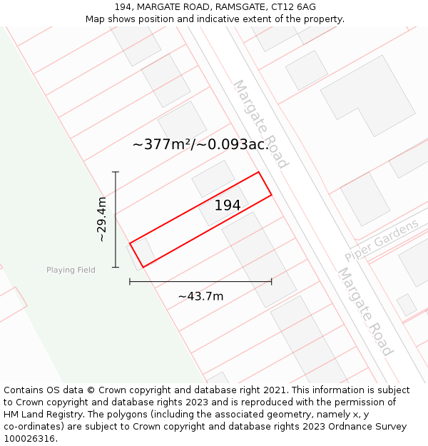 194, MARGATE ROAD, RAMSGATE, CT12 6AG: Plot and title map