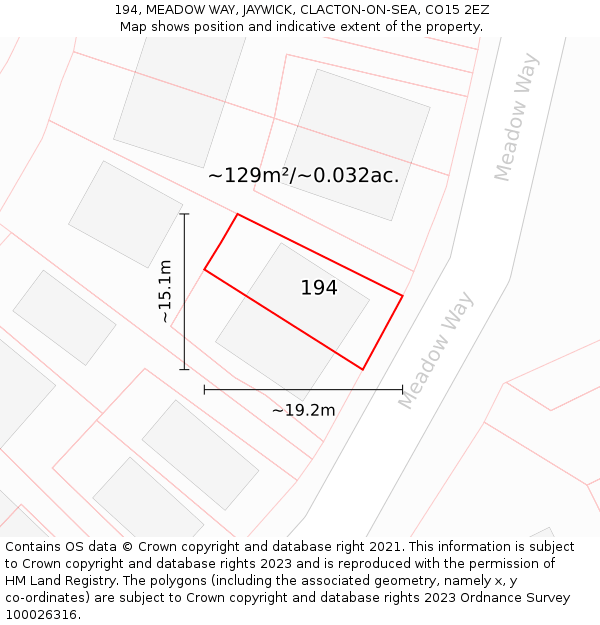 194, MEADOW WAY, JAYWICK, CLACTON-ON-SEA, CO15 2EZ: Plot and title map