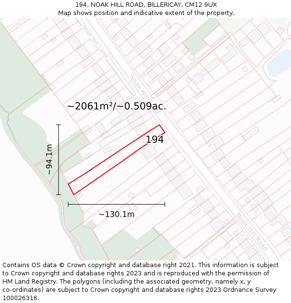 194, NOAK HILL ROAD, BILLERICAY, CM12 9UX: Plot and title map