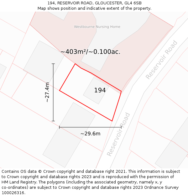 194, RESERVOIR ROAD, GLOUCESTER, GL4 6SB: Plot and title map