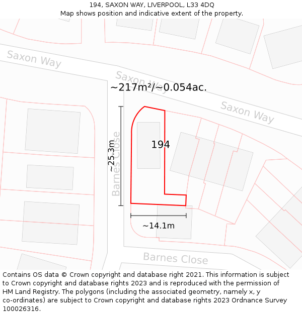 194, SAXON WAY, LIVERPOOL, L33 4DQ: Plot and title map