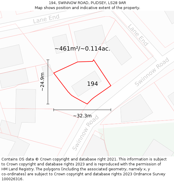 194, SWINNOW ROAD, PUDSEY, LS28 9AR: Plot and title map
